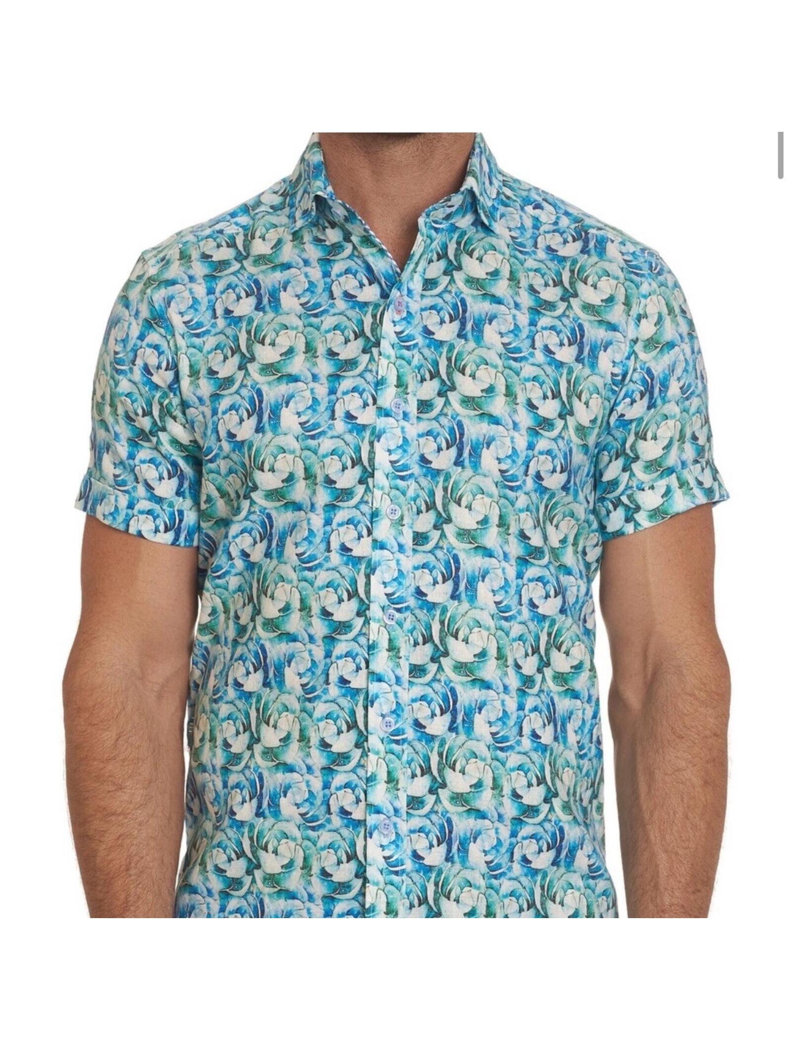 Robert Graham Nwt Mens M Modern Americana Tailored Linen Blend Button Shirt Ss